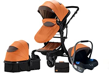 Sturdy by FlyKids 3 in 1 Travel System with Convertible carrycot and Baby car seat rain Cover Parent Bag Adjustable Height (STDYCOFFEE)