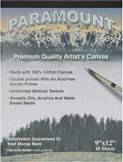 Paramount Artist Double Primed 100% Cotton Canvas Pad - Single Pad (10 Canvas Sheets) - 9" x 12"