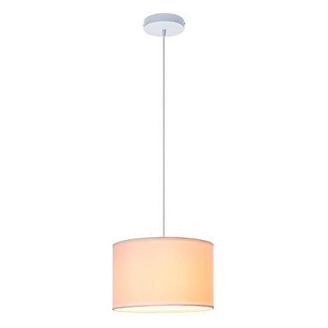 Globe Electric Saint-Denis 1-Light Plug-In or Hardwire Drum Pendant, White Woven Fabric Shade, In-Line On/Off Switch, 15' Adjustable Clear Cord, 65183