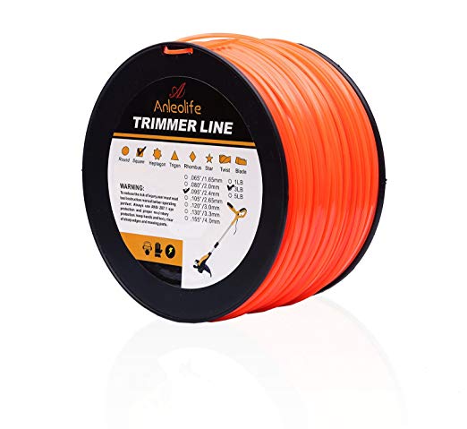 Anleolife 3-Pound Commercial Square .095-Inch-by-780-ft String Trimmer Line in Spool, with Bonus Line Cutter, Orange