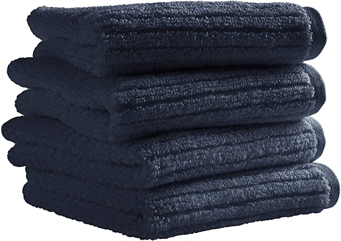 Rivet Ribbed Cotton Washcloth Set, Set of 4, Denim Blue