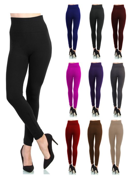 Lush Moda Seamless Basic Fleece Leggings with Slimming Waist - Variety of Colors