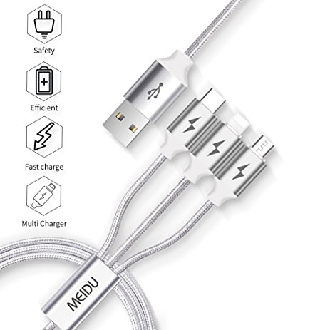 Multi Charger Cable by Meidu Premium Nylon Braided Longer Cell Phone Fast Charger Cord,3 in 1 Multiple Charging Cable for iPhone/Samsung/Type-c(1.2M)