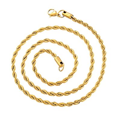 Mens Womens Stainless Steel Gold Tone 14-40 inch 3.8MM Twist Rope Chain Link Necklace