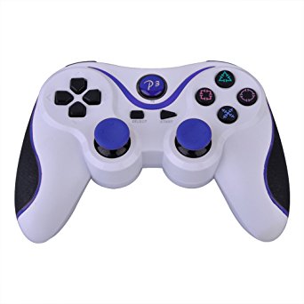 SlickBlue Wireless Bluetooth Game Pad Controller For Sony Playstation 3 - White-Blue