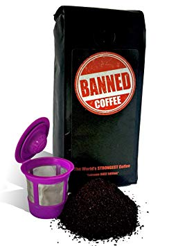 Banned Coffee World's Strongest Coffee - Super Strong Caffeine Content - Our Best Flavor Medium Dark Roast (Keurig, 1 lb   1 Reusable K-cup)