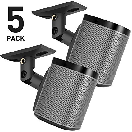 PERLESMITH Speaker Mounts - Universal Satellite Speaker Wall Brackets, 5 Pack - Adjustable Tilt and Swivel for Large Surround Sound Speakers - for Walls and Ceilings - Holds up to 8lbs