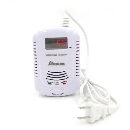 ARIKON Plug-in Gas Alarm Detector with Talking Alarm Digital Display and 9V Baterry Back Up