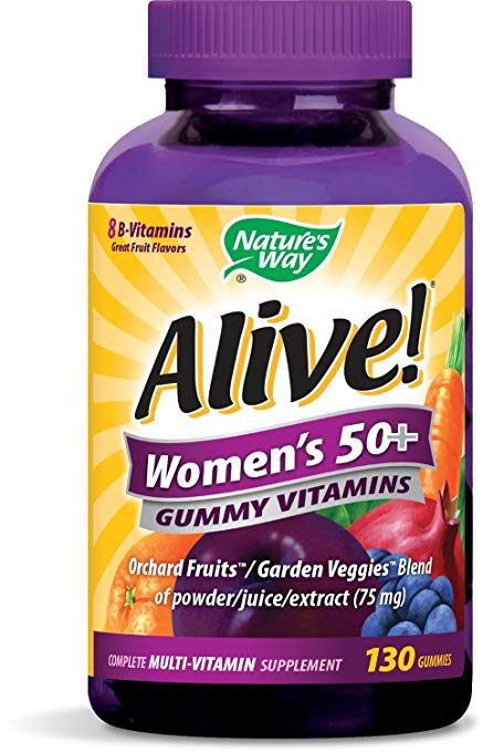 Nature's Way Alive!® Women’s 50  Gummy Multivitamin, Fruit and Veggie Blend (75mg per serving), Full B Vitamin Complex, Gluten Free, Made with Pectin, 130 Gummies