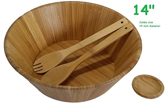 Large salad bowl. Mixing bowls. 14" Bamboo bowl with serving spoons and dressing tray. Serving bowls. Prep bowls. Fruit bowl. Mixing bowl set. Wooden basket. Salad bowl set.