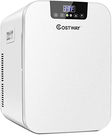 COSTWAY 20L Compact Mini Refrigerator, 16℉-149℉ Portable Cooler Warmer Fridge with Digital Temperature Control for Cosmetics, Makeup, Single Door Skincare Fridge for Car, Home, Office, Dorm(White)