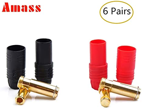 Youme 6 Pairs Battery Charger Connector Anti-Spark Gold Bullet AS150 7mm Male and Female for S1000 and More(3 Pairs Red 3 Pairs Black)