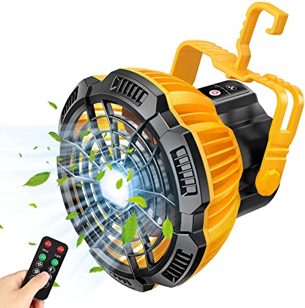 Fxexblin Camping Fan for Tent 2 in 1 Hanging Ceiling Fans Camp Light Remote Control USB Rechargeable Portable Lantern Power Bank for Outdoors Home Office Desk Car (Yellow)