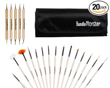 Bundle Monster New Pro 20pc Nail Art Design Painting Detailing Brushes and Dotting Pen  Dotter Tool Kit Set