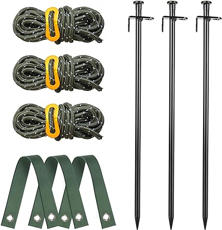 Tree Stake Kit, Fetanten 15.8 Inch Heavy Duty Steel Tree Stakes and Supports Kit for Leaning Trees Against Strong Wind, with 3 Pieces Tree Straps and Rope (13.12 Feet) Perfect Tree Straightening