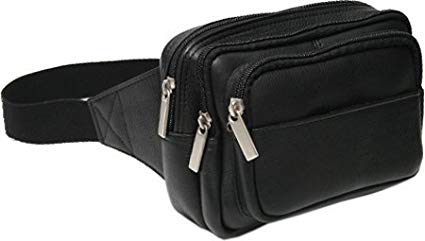 Royce Leather Multi Compartment Fanny Pack in Colombian Leather Waist, Black, One Size