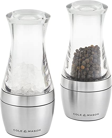 Cole & Mason 140 mm Wishford Stemless Salt and Pepper Mill Gift Set, Stainless Steel, Silver, 6 x 13.5 x 16 cm