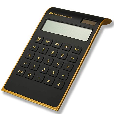 Caveen Calculator Ultra Thin Solar Power Calculator for Home Office Desktop Calculator Tilted LCD Display Business Calculator (Basic, Black)