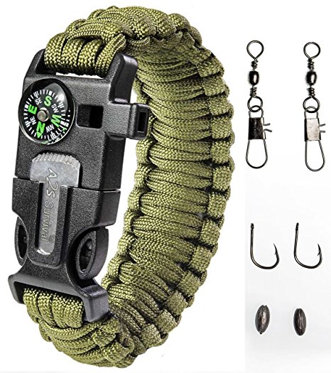 HAIN@Ultimate Outdoor Paracord Survival Kit 4 Different Accessories Bracelet Survival Gear for Disaster Preparedness includes Fishing Gear & Baits Emergency Food Preparedness for all