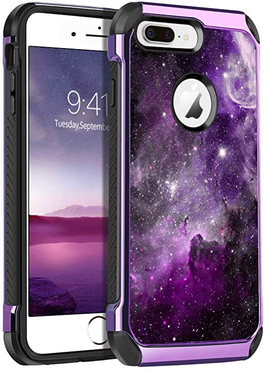 BENTOBEN iPhone 8 Plus Case, 2 in 1 Heavy Duty Rugged Hybrid Impact Resistant Soft TPU Bumper Hard PC Cover Non-Slip Shockproof Protective Phone Case for Apple iPhone 8 Plus 5.5 Inch, Purple Nebula