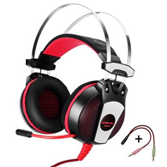 KOTION EACH GS500 Professional 3.5mm PC Stereo Gaming Headset, Bass Headphones, Comfortable Headband with in-line Mic, Integrated Microphone, LED Light for PS4 PC Computer Laptop Mobile Phones (Red)