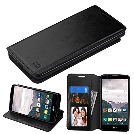 Stylo 2 Plus Case, LG Stylo 2 Plus Case, (MetroPCS, T-Mobile) Wallet Filp Case, BornTech PU Leather Fold stand Wallet pouch with Credit Card Slots Cover Case,(Black)