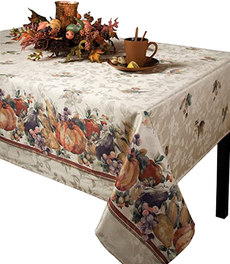 Benson Mills Jubilee Printed Jacquard Tablecloth For Thanksgiving, Harvest and Fall (60" X 84" Rectangular)