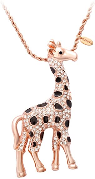 SENFAI Giraffe Deer Pretty Black Enamel Crystal Sweater Pendant Necklace Three Color