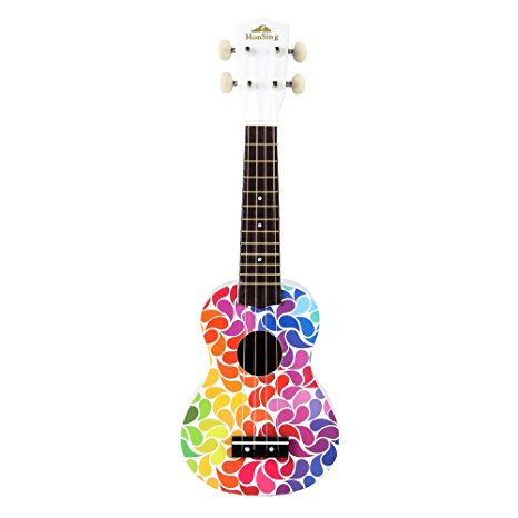 Honsing Soprano Ukulele Colorful Painting Hawaii Guitar 21 inch Gift for Beginner