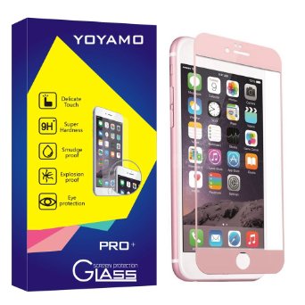iphone 6s screen protector,Yoyamo 3D Full Cover High Definition Round Angle Crystal Clear High Response Hard Tempered-Glass Screen Protector for Apple iPhone 6 and 6s (Rose Gold)