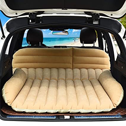 Goplus SUV Air Mattress for Back Seat, Inflatable Car Air Bed with Electric Air Pump Flocking Surface, Portable Car Mattress for Camping Travel, Thickened Home Sleeping Pad Fast Inflation