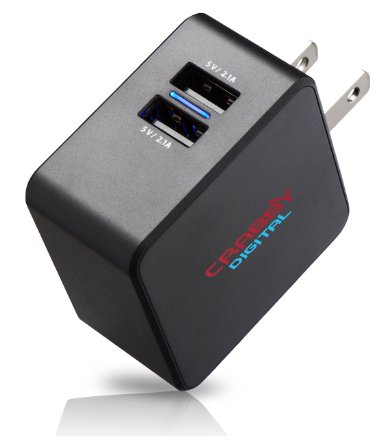 Premium USB Wall Charger - Dual Port - Lifetime Warranty - 4.2 Amp (2.1A X 2) - Small Compact Size With Foldable Plug - Compatible With Android, Apple, Windows, & More By Crabby Digital