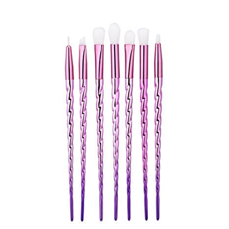 Fashion Base® 7Pcs Purple Pink Gradient Makeup Brushes Set Rainbow Glitter Unicorn Handle Cosmetic Eyeshadow Eyebrow Eyeliner Blending Brush Beauty Tools Kits