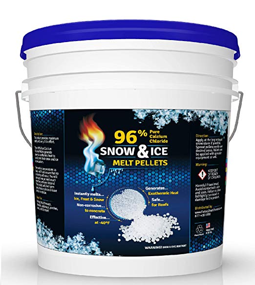 FDC 96% Pure Calcium Chloride Snow & Ice Melt Pellets - Animal & Plant Safe - 15lb Pail