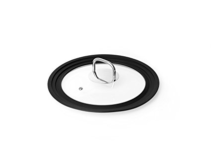J&C Life Universal Tempered Glass Lid with Stainless Steel Handle - Graduated Fits 11", 12", and 12.5" Diameter Pots and Pans,Black
