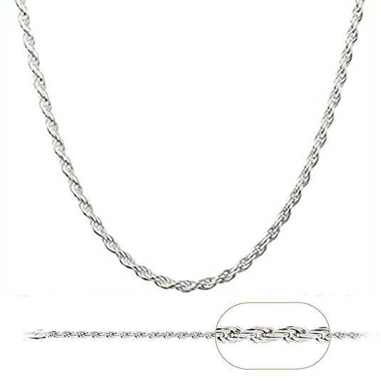 925 Sterling Silver Italian 2.3MM Diamond Cut Rope Chain Sturdy Necklace With Extra Clasp