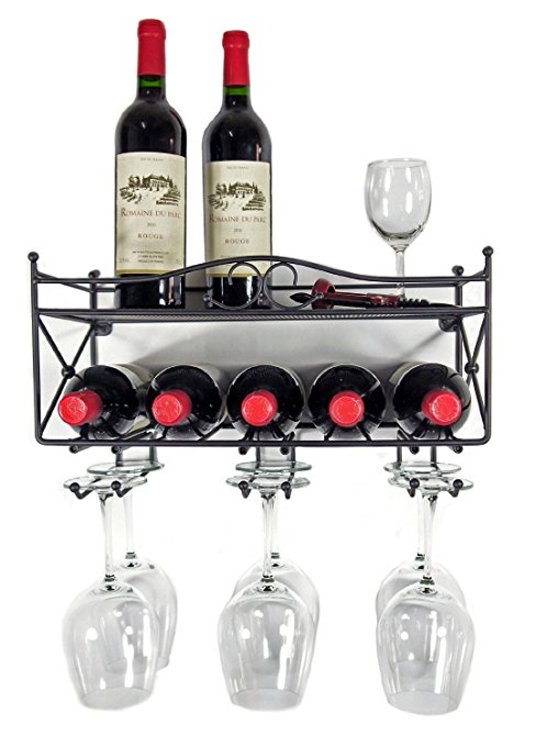 Mango Steam Wall-mounted Wine Rack with Shelf and Stemware Glass Holder