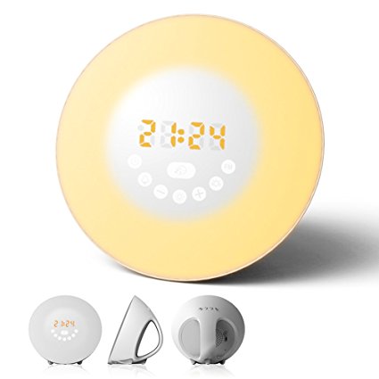 Wake Up Light, Sounwill Sunrise Simulation Alarm Clock Night Light with 7 Touch Sensor 7 Colors Atmosphere Lamp and 10 Brightness Beside Lamp, 7 Natural Sounds & FM Radio