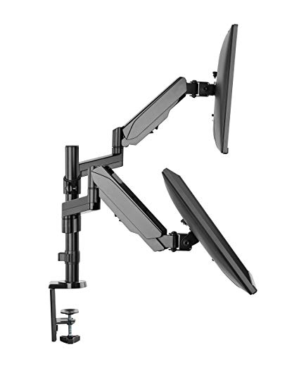 Dual Monitor Stand - Dual Computer Screen Arms - C Clamp on Desk Monitor Riser - Full Motion Swivel Articulating Gas Springs - Universal Fit for 17" - 32" 180° Rotation Vesa Mount