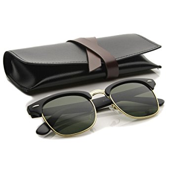 zeroUV - Premium Half Frame Horn Rimmed Sunglasses with Metal Rivets