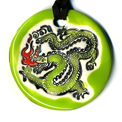 Surly-Ramics Dragon Ceramic Pendant Necklace In Green