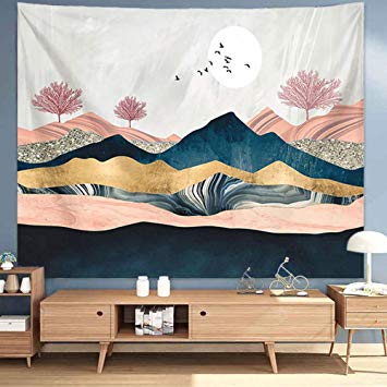 NASKY Mountain Sunset Tapestry, Nature Forest Tree Landscape Tapestries, Wall Hanging for Bedroom Living Room Dorm(Mountain Sunset-59.1" X 59.1")