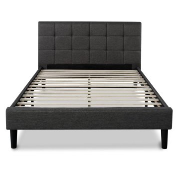 Zinus Upholstered Square Stitched Platform Bed with Wooden Slats Full