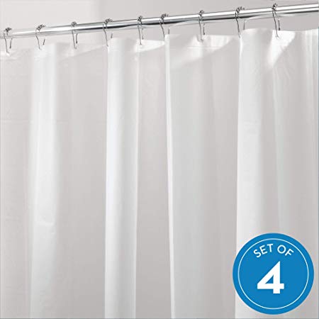 InterDesign PEVA Liner, Plastic Shower use Alone or with Fabric Curtain-Set of 4, Standard, White