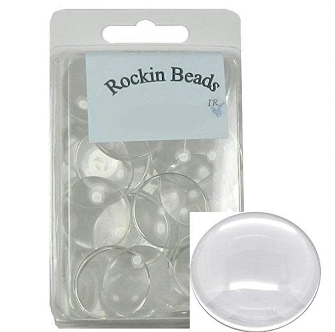 Rockin Beads Brand, 48 Clear Glass Dome Tile Cabochon Clear 25mm 1 Inch Non-calibrated Round
