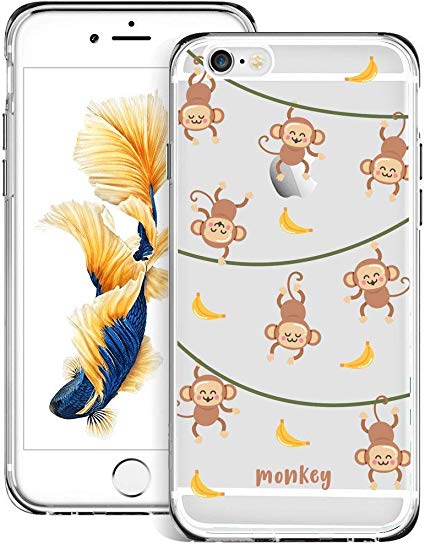 Fashion Anti-Scratch Soft Durable TPU Ultra-Clear Silicone UV Printing Protective Monkey Hanging Pattern Phone Case for iPhone 6s 6