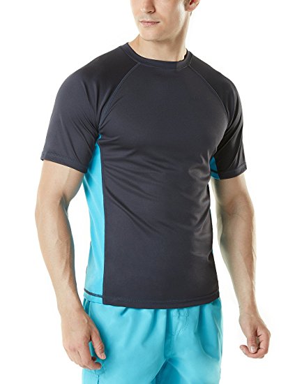 Tesla Men's UPF 50 Swim Shirt Loose-Fit Swim Tee Rashguard Top MSS01