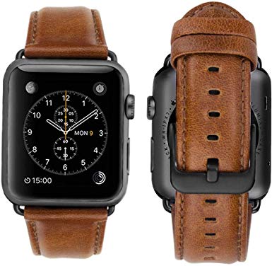 Compatible With Apple Watch Bands 44mm 42mm,MroTech Genuine Leather Bands Replacement Strap for iWatch Straps with Black Clasp Compatible with Apple Watch Series 4 Series 3 Series 2 Series 1 Sport Nike  Edition-Brown,42mm44mm