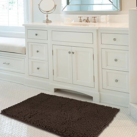 Mayshine 24x39 inch Non-slip Bathroom Rug Shag Shower Mat Machine-washable Bath mats with Water Absorbent Soft Microfibers of - Brown