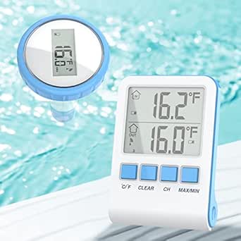 Floating Pool Thermometer & Receiver Set, Wireless Pool Thermometer Floating Easy Read, Digital Pool Thermometer Floating, IPX7 Waterproof Outdoor Thermometer for Pool, Hot Tubs and Ponds, Aquariums